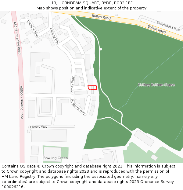 13, HORNBEAM SQUARE, RYDE, PO33 1RF: Location map and indicative extent of plot