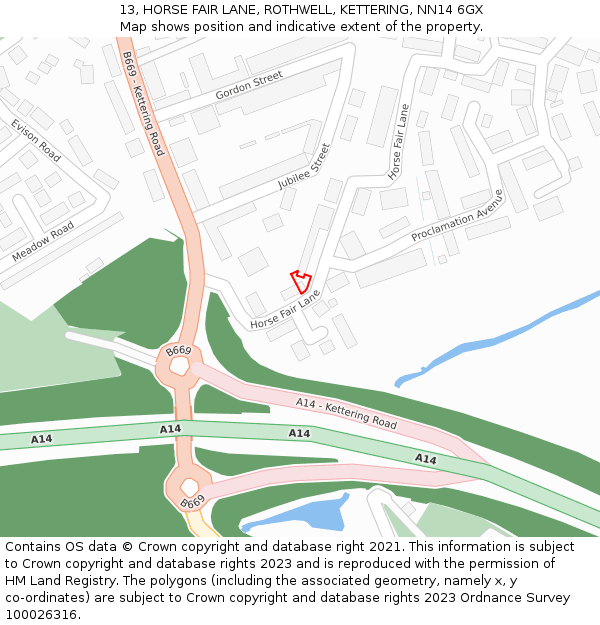 13, HORSE FAIR LANE, ROTHWELL, KETTERING, NN14 6GX: Location map and indicative extent of plot