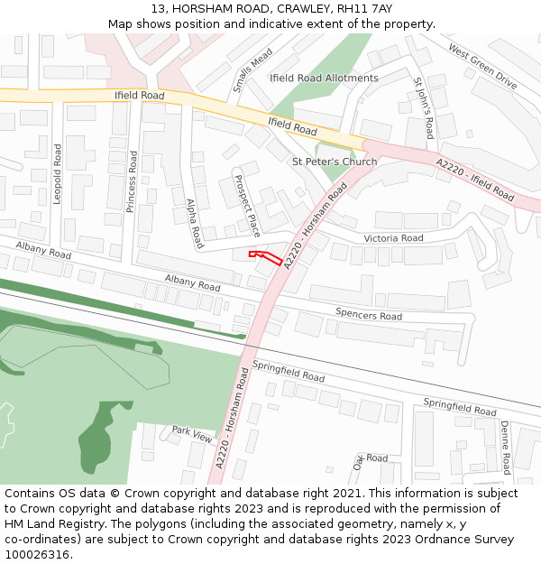 13, HORSHAM ROAD, CRAWLEY, RH11 7AY: Location map and indicative extent of plot