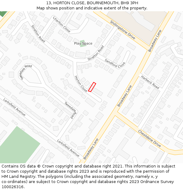 13, HORTON CLOSE, BOURNEMOUTH, BH9 3PH: Location map and indicative extent of plot
