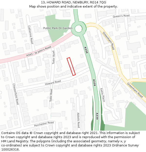 13, HOWARD ROAD, NEWBURY, RG14 7QG: Location map and indicative extent of plot