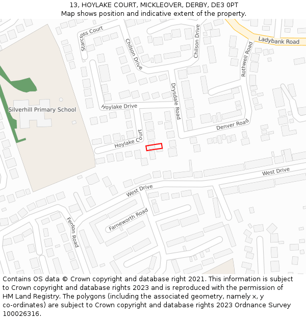 13, HOYLAKE COURT, MICKLEOVER, DERBY, DE3 0PT: Location map and indicative extent of plot