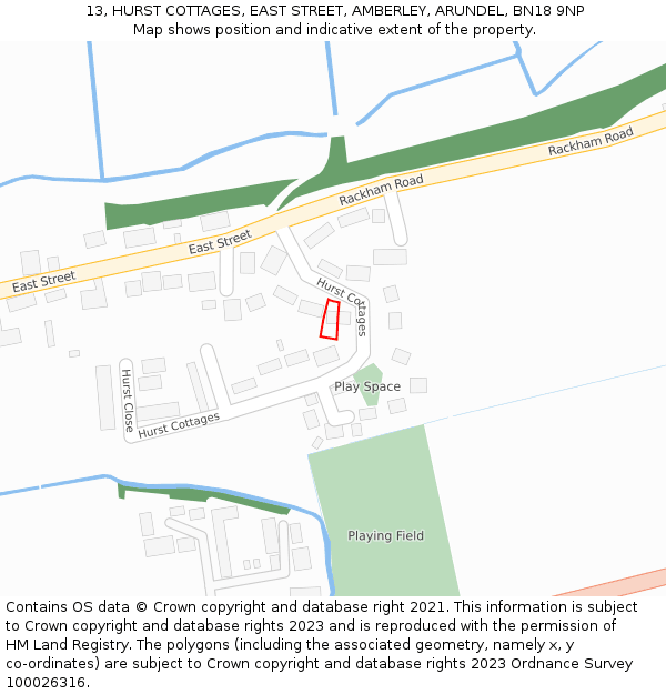 13, HURST COTTAGES, EAST STREET, AMBERLEY, ARUNDEL, BN18 9NP: Location map and indicative extent of plot