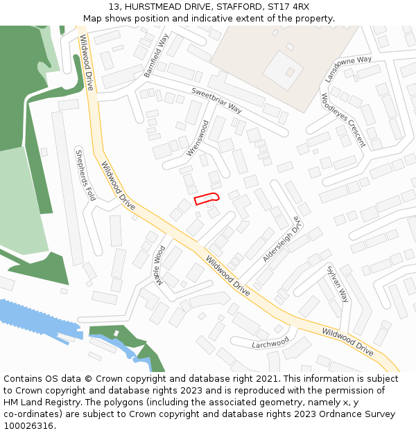 13, HURSTMEAD DRIVE, STAFFORD, ST17 4RX: Location map and indicative extent of plot