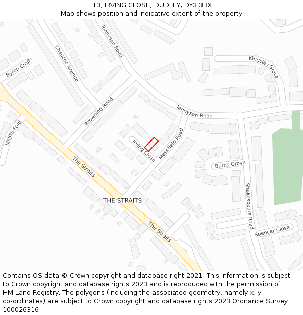 13, IRVING CLOSE, DUDLEY, DY3 3BX: Location map and indicative extent of plot