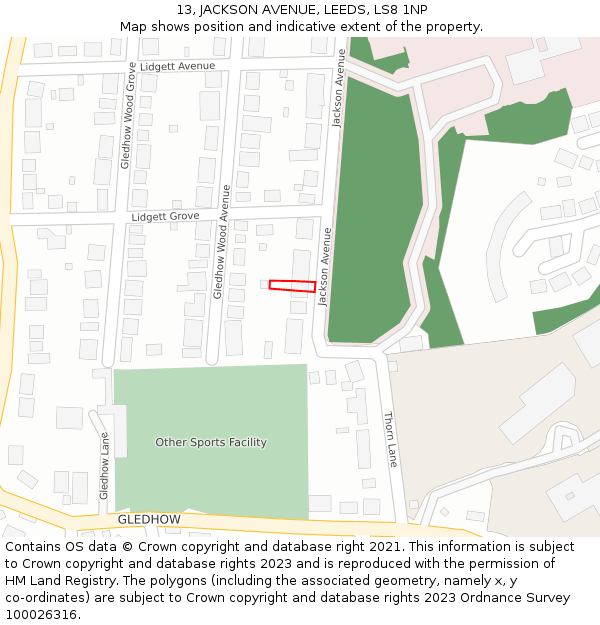 13, JACKSON AVENUE, LEEDS, LS8 1NP: Location map and indicative extent of plot