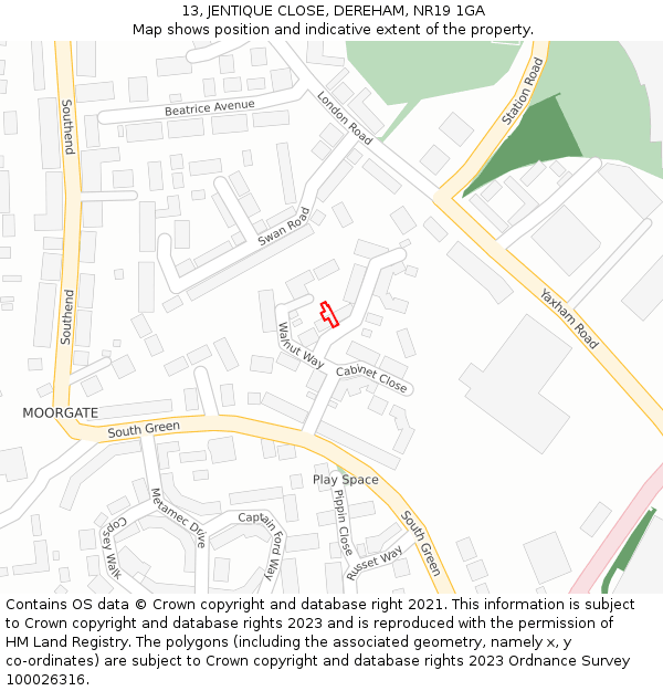 13, JENTIQUE CLOSE, DEREHAM, NR19 1GA: Location map and indicative extent of plot