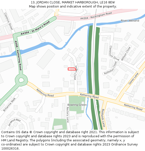 13, JORDAN CLOSE, MARKET HARBOROUGH, LE16 8EW: Location map and indicative extent of plot