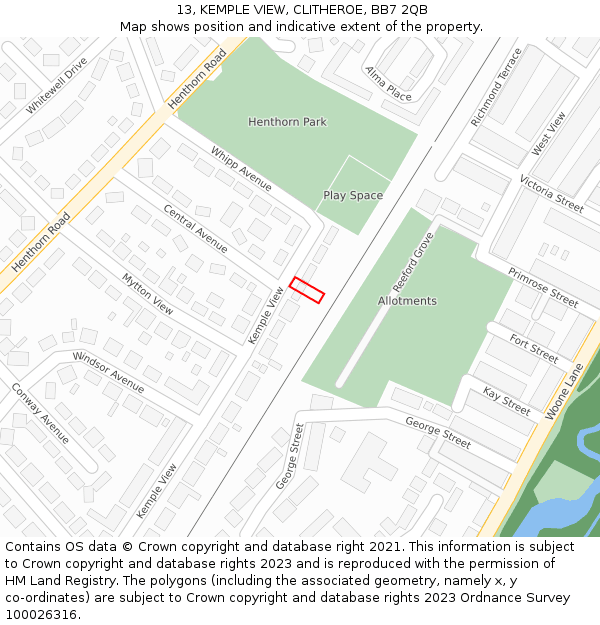 13, KEMPLE VIEW, CLITHEROE, BB7 2QB: Location map and indicative extent of plot