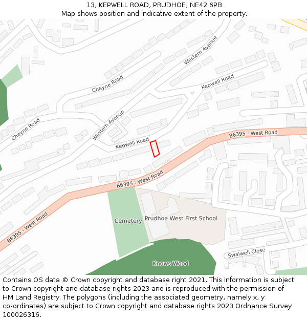 13, KEPWELL ROAD, PRUDHOE, NE42 6PB: Location map and indicative extent of plot