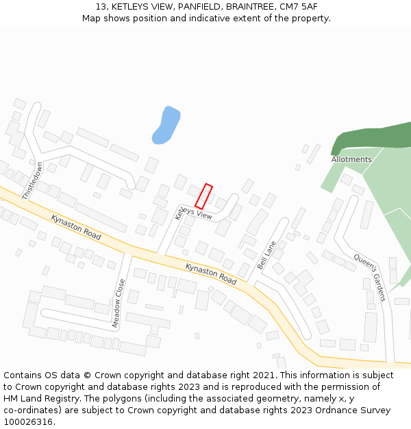 13, KETLEYS VIEW, PANFIELD, BRAINTREE, CM7 5AF: Location map and indicative extent of plot