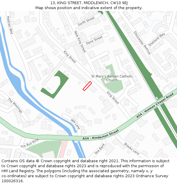 13, KING STREET, MIDDLEWICH, CW10 9EJ: Location map and indicative extent of plot