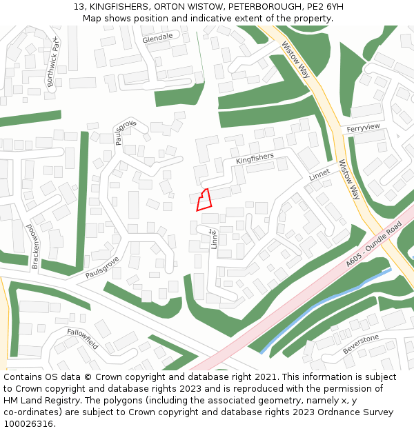 13, KINGFISHERS, ORTON WISTOW, PETERBOROUGH, PE2 6YH: Location map and indicative extent of plot
