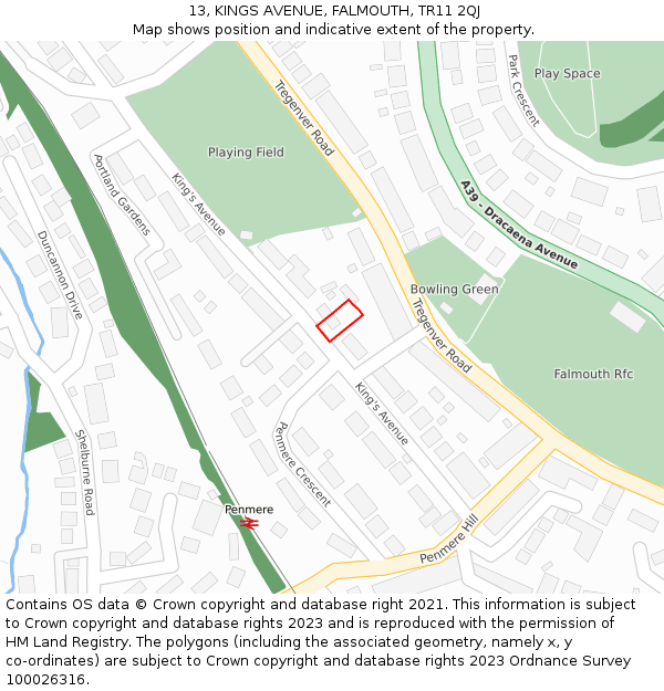 13, KINGS AVENUE, FALMOUTH, TR11 2QJ: Location map and indicative extent of plot