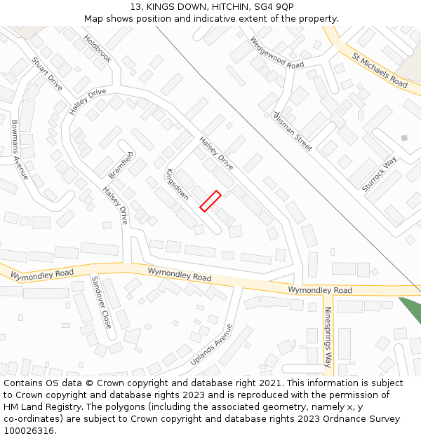 13, KINGS DOWN, HITCHIN, SG4 9QP: Location map and indicative extent of plot