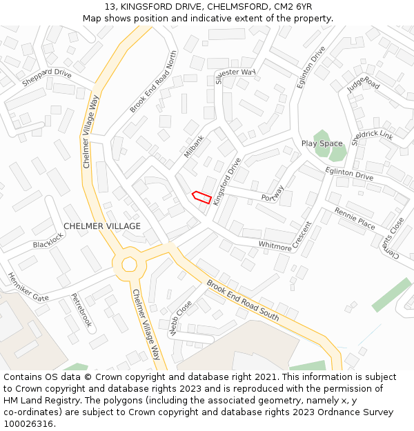 13, KINGSFORD DRIVE, CHELMSFORD, CM2 6YR: Location map and indicative extent of plot