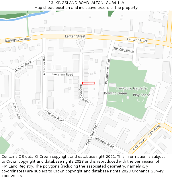 13, KINGSLAND ROAD, ALTON, GU34 1LA: Location map and indicative extent of plot