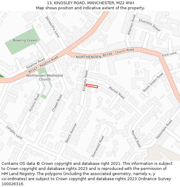 13, KINGSLEY ROAD, MANCHESTER, M22 4NH: Location map and indicative extent of plot