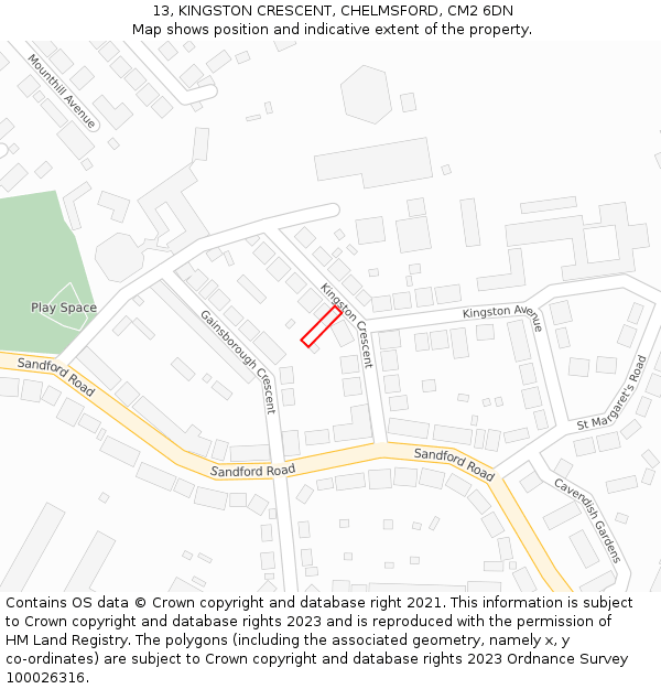 13, KINGSTON CRESCENT, CHELMSFORD, CM2 6DN: Location map and indicative extent of plot