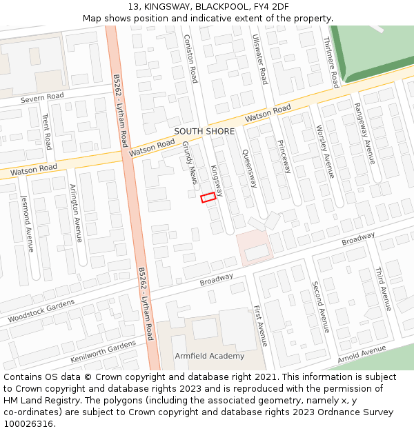 13, KINGSWAY, BLACKPOOL, FY4 2DF: Location map and indicative extent of plot