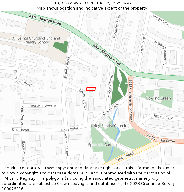13, KINGSWAY DRIVE, ILKLEY, LS29 9AG: Location map and indicative extent of plot