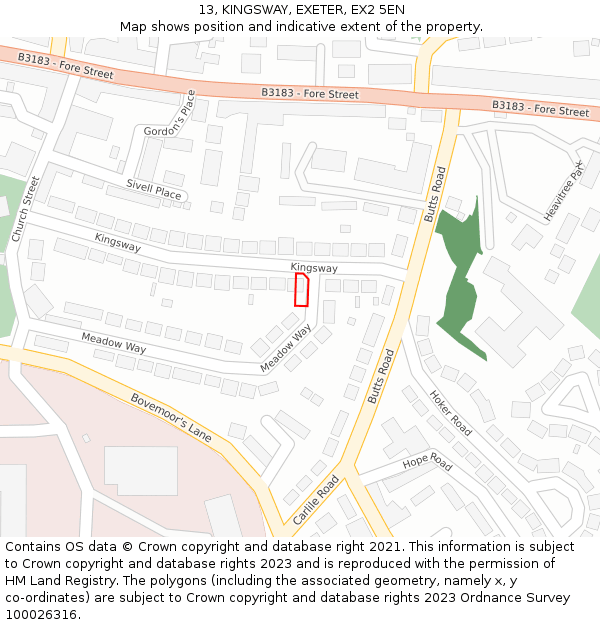 13, KINGSWAY, EXETER, EX2 5EN: Location map and indicative extent of plot