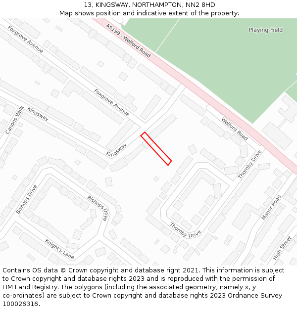 13, KINGSWAY, NORTHAMPTON, NN2 8HD: Location map and indicative extent of plot