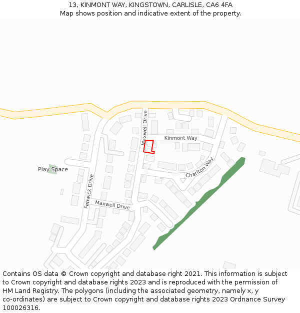 13, KINMONT WAY, KINGSTOWN, CARLISLE, CA6 4FA: Location map and indicative extent of plot