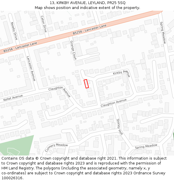 13, KIRKBY AVENUE, LEYLAND, PR25 5SQ: Location map and indicative extent of plot