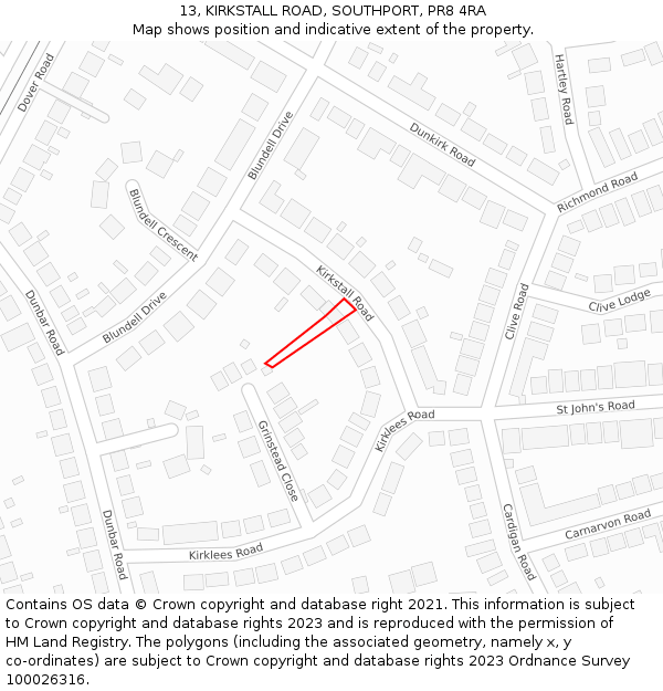 13, KIRKSTALL ROAD, SOUTHPORT, PR8 4RA: Location map and indicative extent of plot