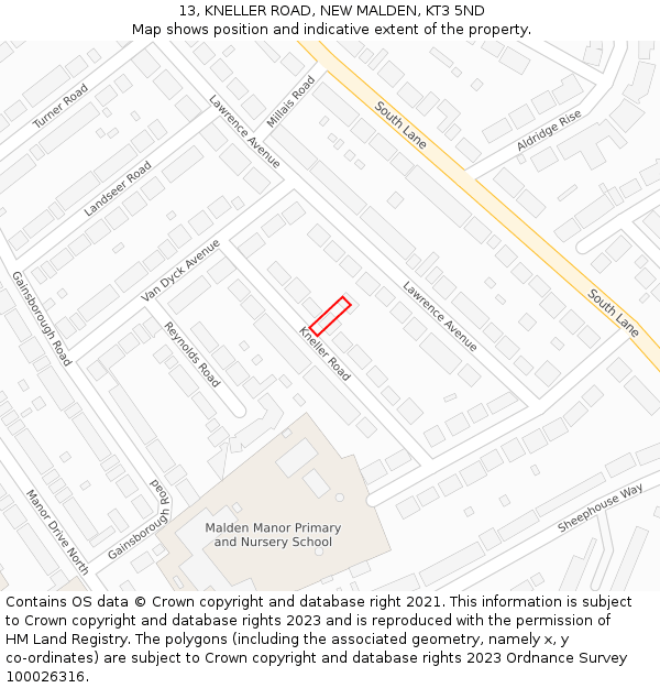 13, KNELLER ROAD, NEW MALDEN, KT3 5ND: Location map and indicative extent of plot