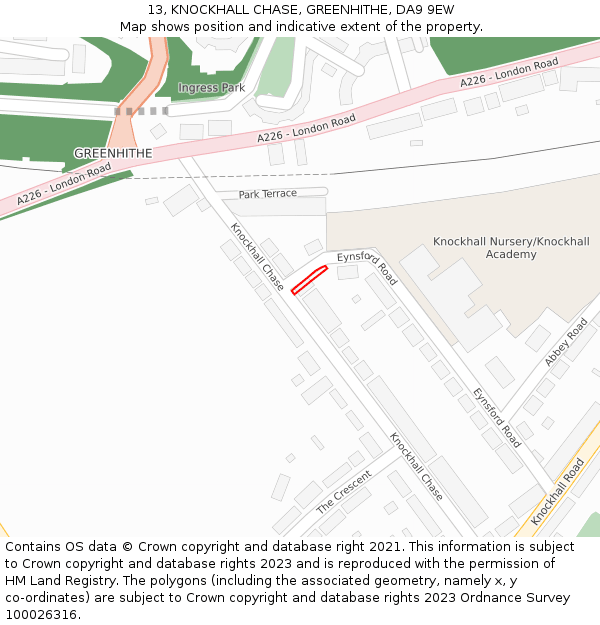 13, KNOCKHALL CHASE, GREENHITHE, DA9 9EW: Location map and indicative extent of plot