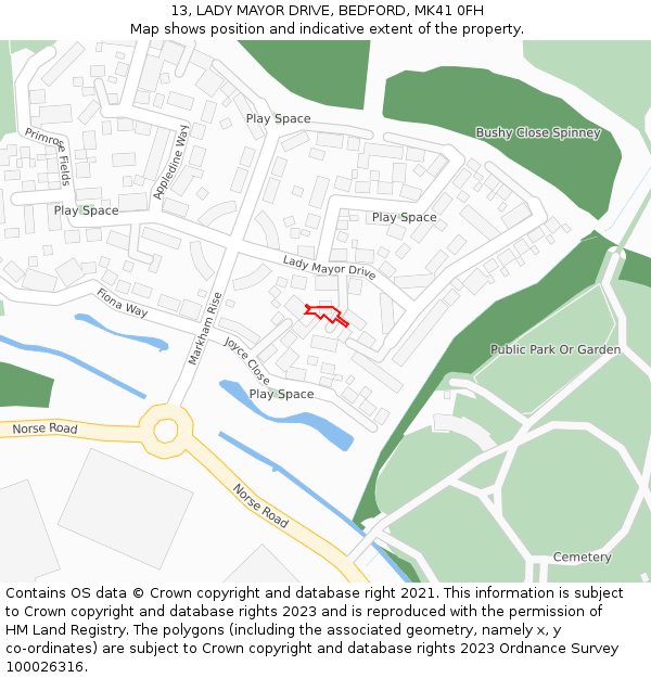 13, LADY MAYOR DRIVE, BEDFORD, MK41 0FH: Location map and indicative extent of plot