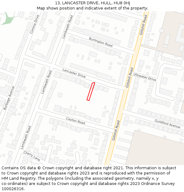 13, LANCASTER DRIVE, HULL, HU8 0HJ: Location map and indicative extent of plot
