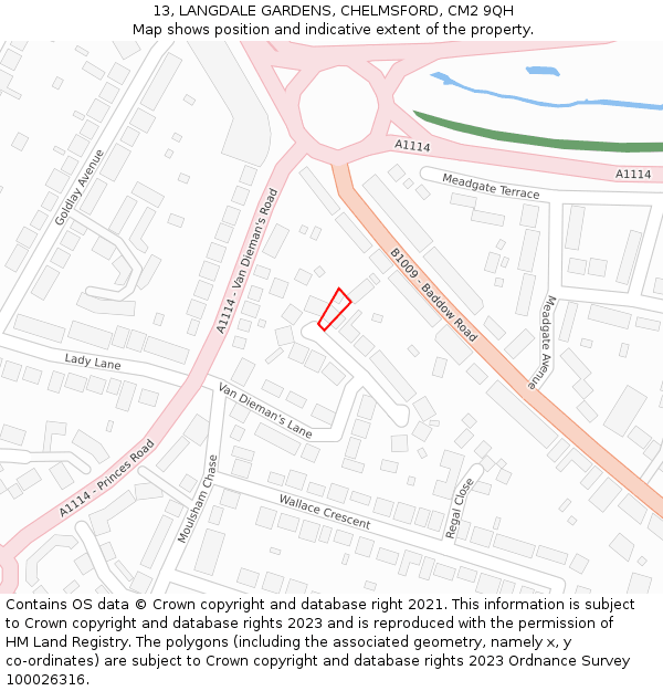 13, LANGDALE GARDENS, CHELMSFORD, CM2 9QH: Location map and indicative extent of plot
