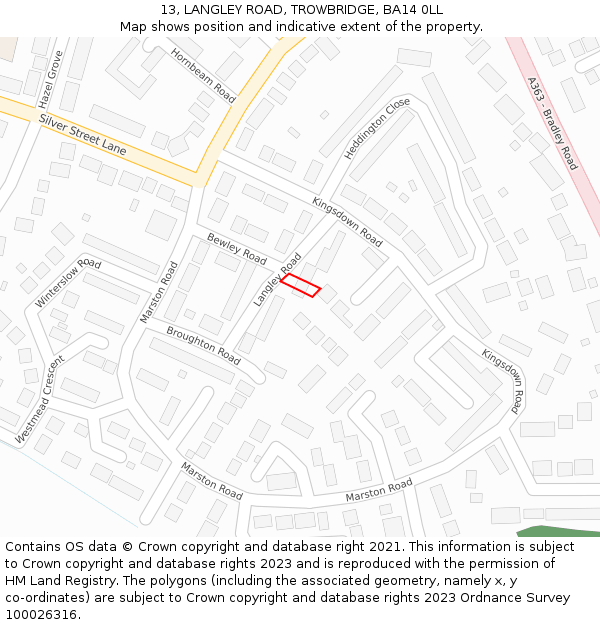 13, LANGLEY ROAD, TROWBRIDGE, BA14 0LL: Location map and indicative extent of plot