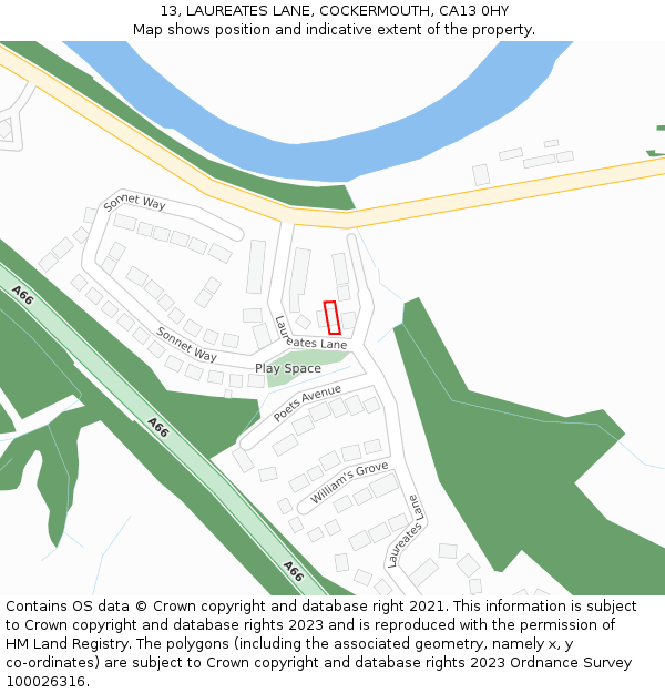 13, LAUREATES LANE, COCKERMOUTH, CA13 0HY: Location map and indicative extent of plot