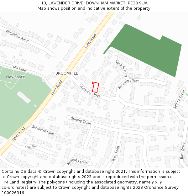13, LAVENDER DRIVE, DOWNHAM MARKET, PE38 9UA: Location map and indicative extent of plot