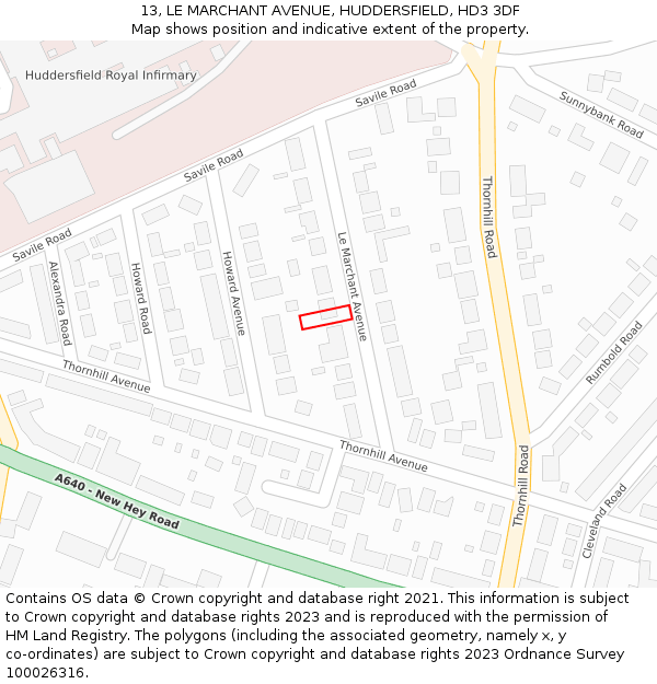 13, LE MARCHANT AVENUE, HUDDERSFIELD, HD3 3DF: Location map and indicative extent of plot