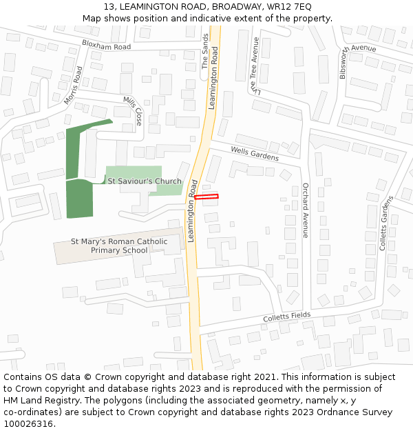 13, LEAMINGTON ROAD, BROADWAY, WR12 7EQ: Location map and indicative extent of plot