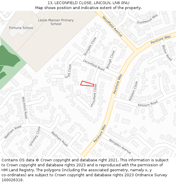 13, LECONFIELD CLOSE, LINCOLN, LN6 0NU: Location map and indicative extent of plot