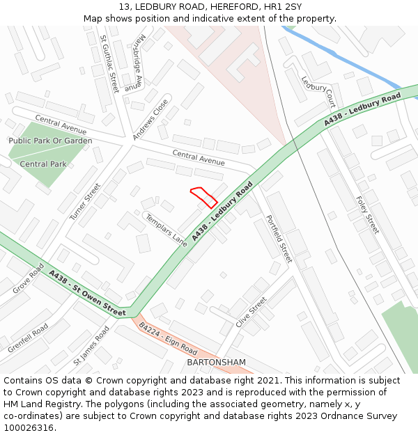 13, LEDBURY ROAD, HEREFORD, HR1 2SY: Location map and indicative extent of plot