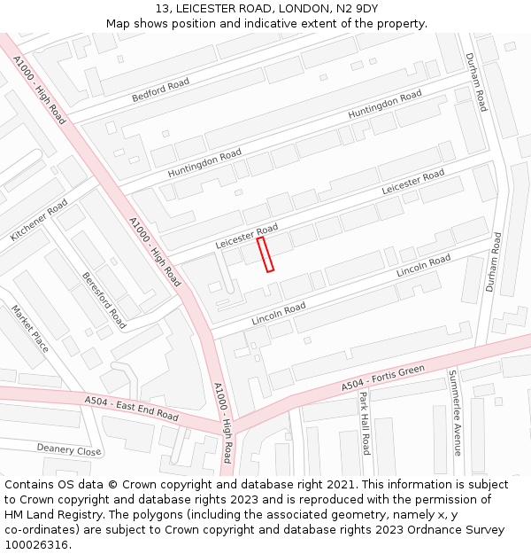 13, LEICESTER ROAD, LONDON, N2 9DY: Location map and indicative extent of plot