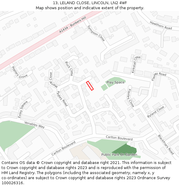 13, LELAND CLOSE, LINCOLN, LN2 4WF: Location map and indicative extent of plot