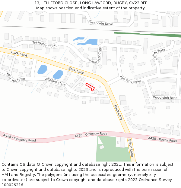 13, LELLEFORD CLOSE, LONG LAWFORD, RUGBY, CV23 9FP: Location map and indicative extent of plot