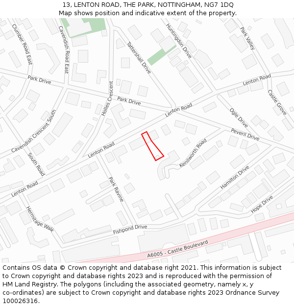 13, LENTON ROAD, THE PARK, NOTTINGHAM, NG7 1DQ: Location map and indicative extent of plot
