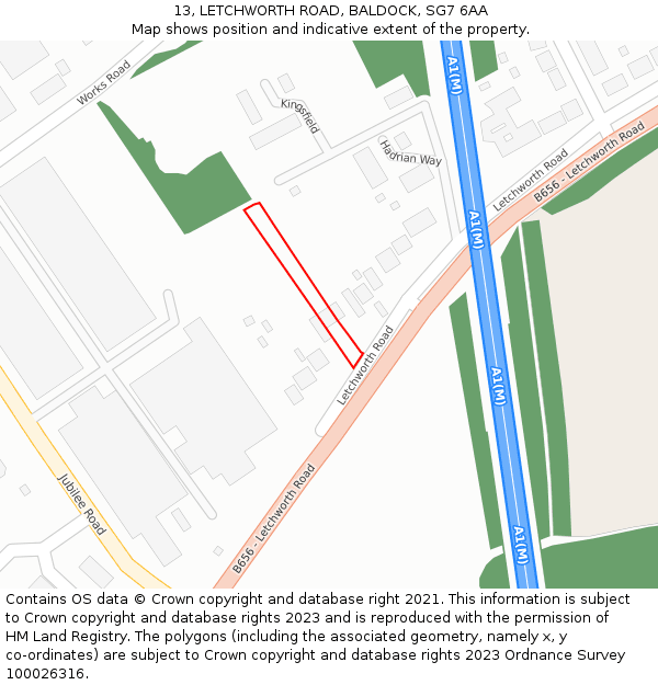 13, LETCHWORTH ROAD, BALDOCK, SG7 6AA: Location map and indicative extent of plot