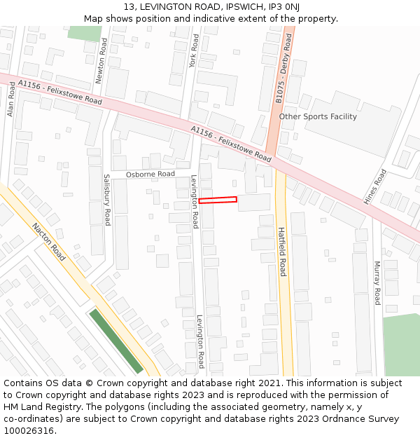 13, LEVINGTON ROAD, IPSWICH, IP3 0NJ: Location map and indicative extent of plot