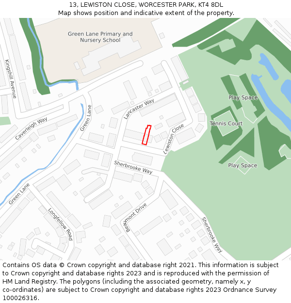 13, LEWISTON CLOSE, WORCESTER PARK, KT4 8DL: Location map and indicative extent of plot