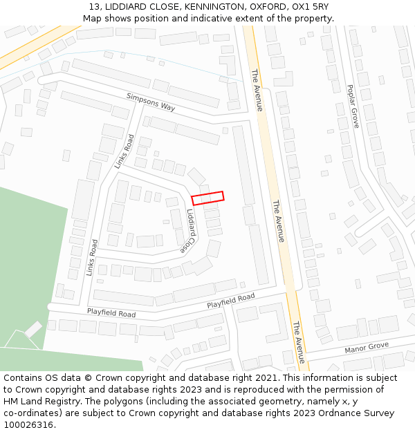 13, LIDDIARD CLOSE, KENNINGTON, OXFORD, OX1 5RY: Location map and indicative extent of plot